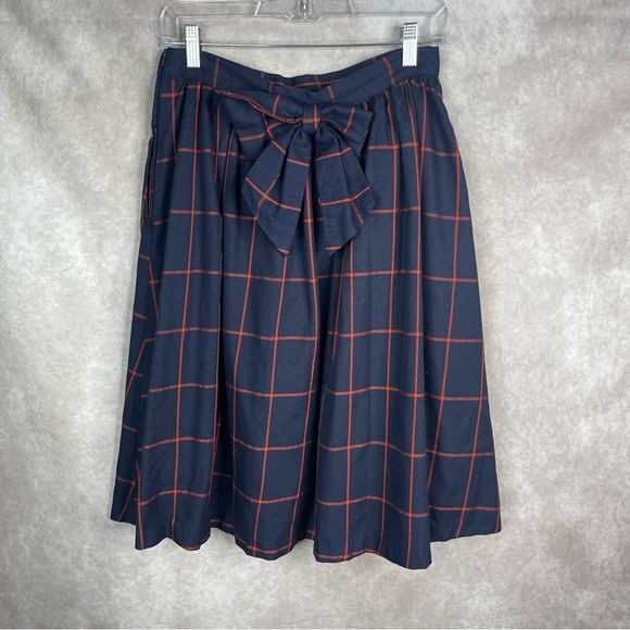 ModCloth Plaid A-Line Bow Skirt In Blue Women's Size M - Picture 5 of 6